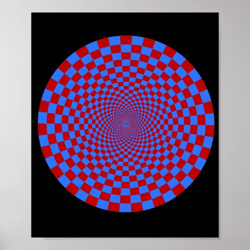 Optical Illusion Checkerboard 3 D Blue Red Poster