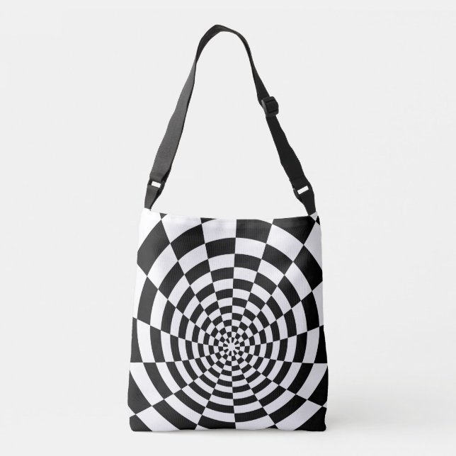Optical Illusion checkered spatial pattern Crossbody Bag (Back)