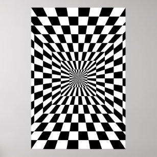 optical illusion chessboard tunnel poster