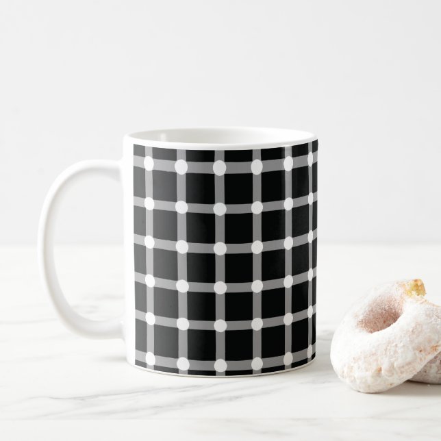 Optical Illusion Design Disappearing Black Dots Coffee Mug (With Donut)