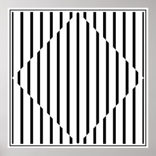 Optical Illusion Diamond Lines Black White Square Poster