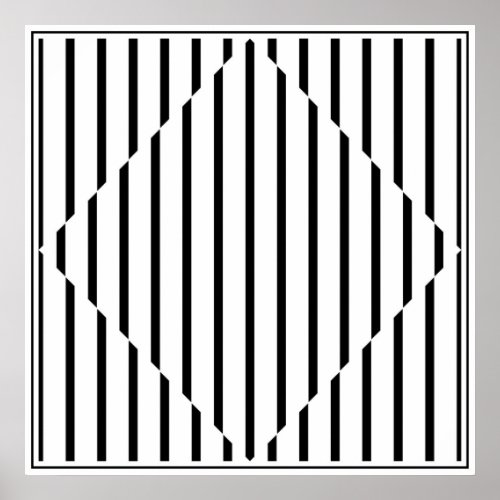 Optical Illusion Diamond Lines Black White Square Poster