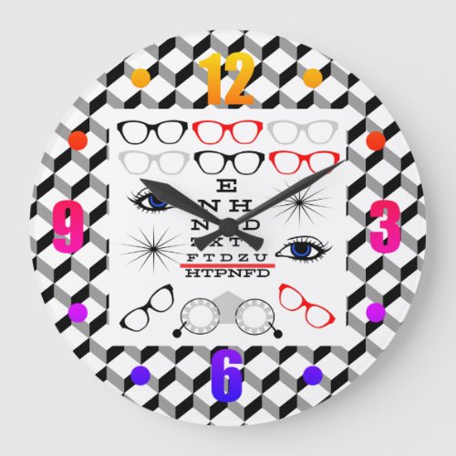 Optical Illusion Eye Chart Doctor Optician Pattern Large Clock