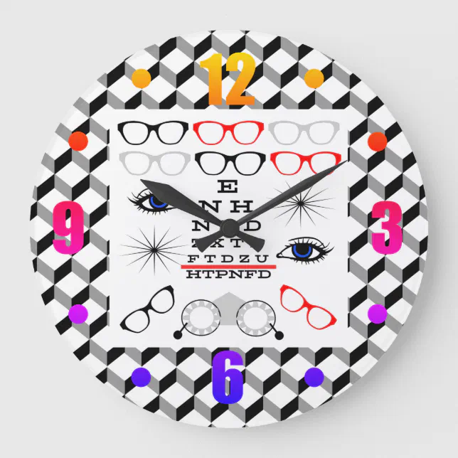 Optical Illusion Eye Chart Doctor Optician Pattern Large Clock Zazzle