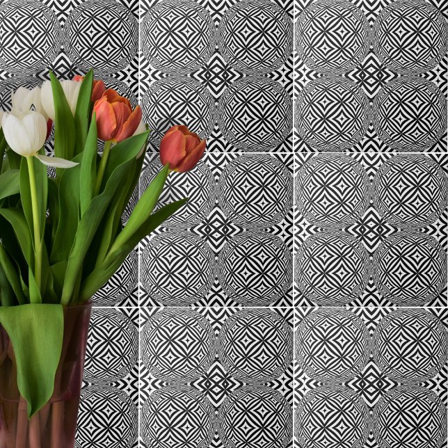 Optical Illusion Geometric Black And White Pattern Ceramic Tile (Creator Uploaded)