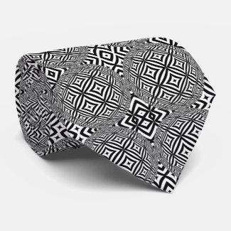 Optical Illusion Geometric Black And White Pattern Neck Tie