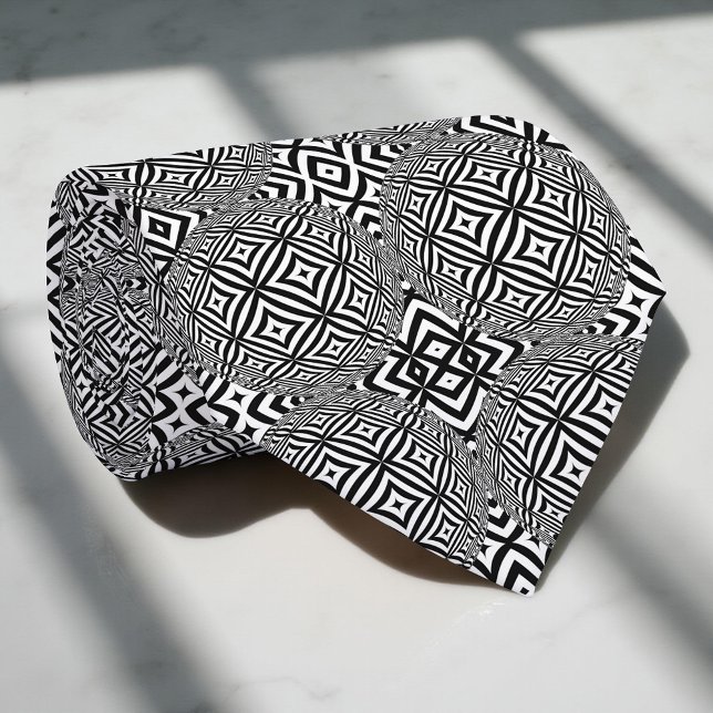 Optical Illusion Geometric Black And White Pattern Neck Tie (Creator Uploaded)