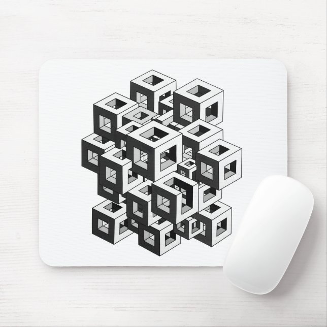 Optical Illusion Isometric Cube Pattern Graphic Mouse Pad (With Mouse)