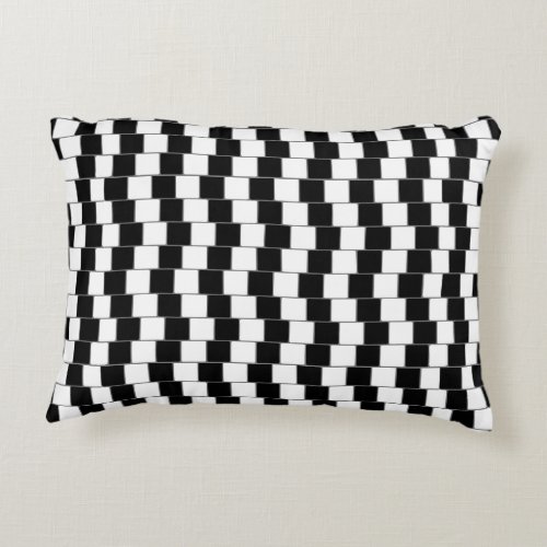Optical Illusion Lines Squares Black Accent Pillow