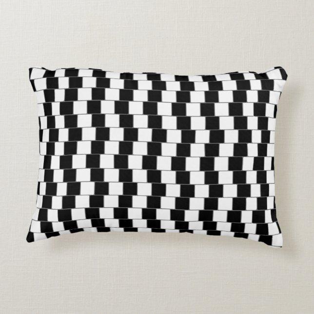 Optical Illusion Lines Squares Black Accent Pillow (Back)