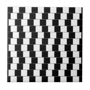 Optical Illusion Lines Squares Black Ceramic Tile