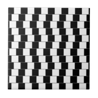 Optical Illusion Lines Squares Black Ceramic Tile