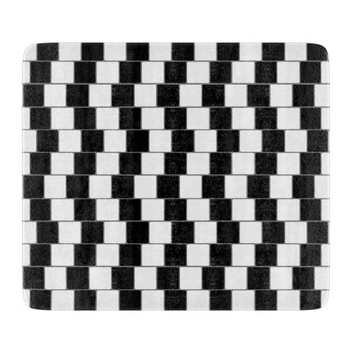 Optical Illusion Lines Squares Black Cutting Board