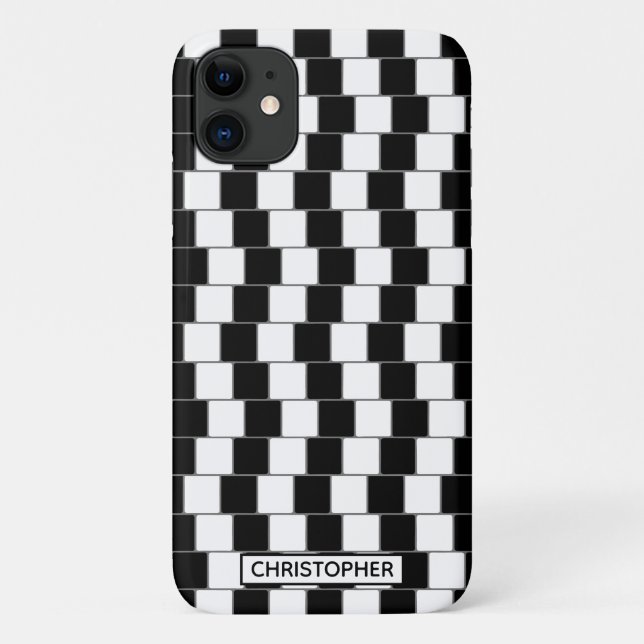 Optical Illusion Lines Squares Black | Personalize Case-Mate iPhone Case (Back)