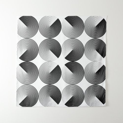 Optical Illusion Monochrome Geometric Circles Tapestry