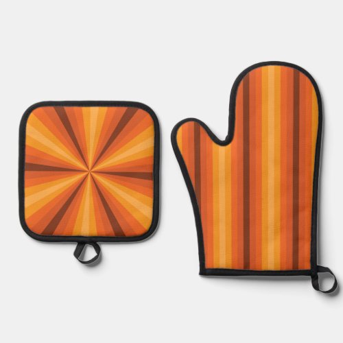 Optical Illusion Orange Oven Mitt  Pot Holder Set