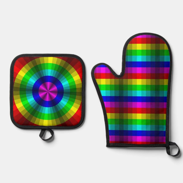 Optical Illusion Rainbow Oven Mitt & Pot Holder Set (Front)