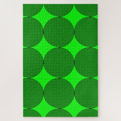 Optical Illusion Spiral Patterns Black Neon Green Jigsaw Puzzle