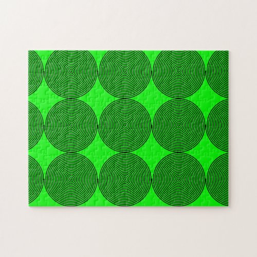 Optical Illusion Spiral Patterns Neon Green Black Jigsaw Puzzle