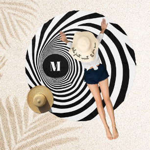 Optical Illusion Vortex Monogram Black & White Beach Towel