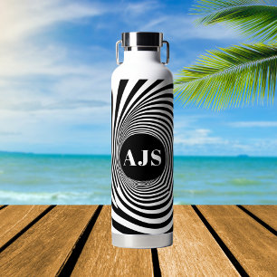 Optical Illusion Vortex Monogram Black & White Water Bottle