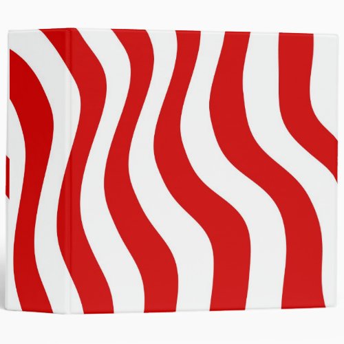 Optical Illusion Zany Wavy  Red and White Stripes Binder