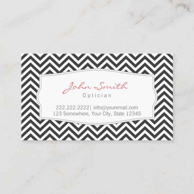 Optical Specialist Dark Gray Chevron Stripes Business Card (Front)