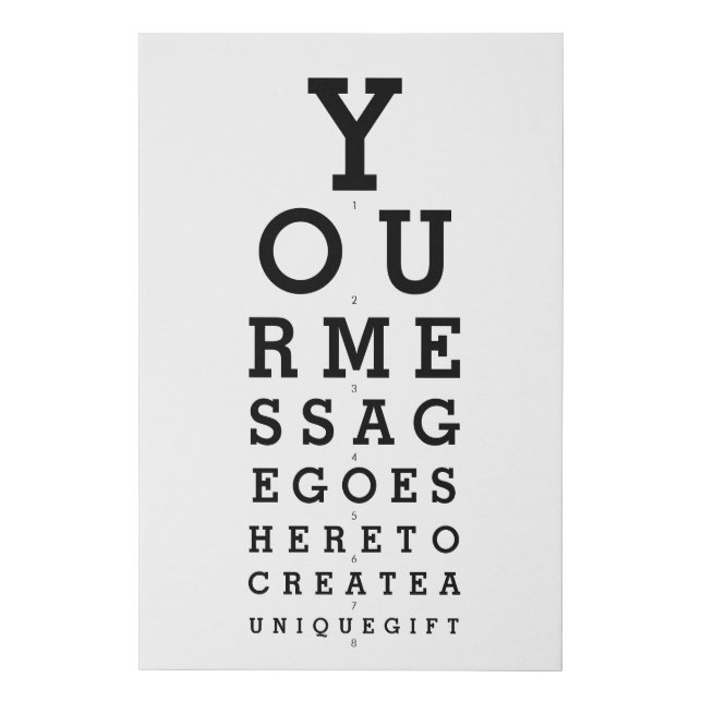 Optician Chart Personalized Message Faux Canvas Print (Front)