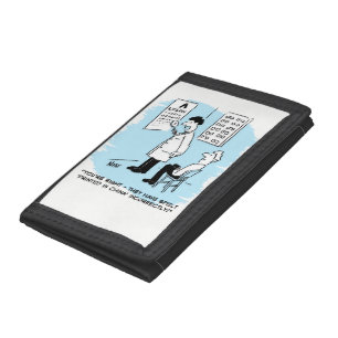 Optician Checks Eye Chart with Magnifying Glass Tri-fold Wallet