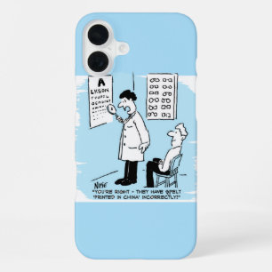 Optician Checks Spelling on Optical Wall Chart iPhone 16 Plus Case