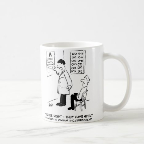 Optician giving an eye-test coffee mug