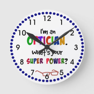 Optician humor, colorful design round clock