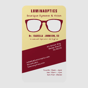 Optician Optometry Modern Trendy Glasses Clear Business Cards