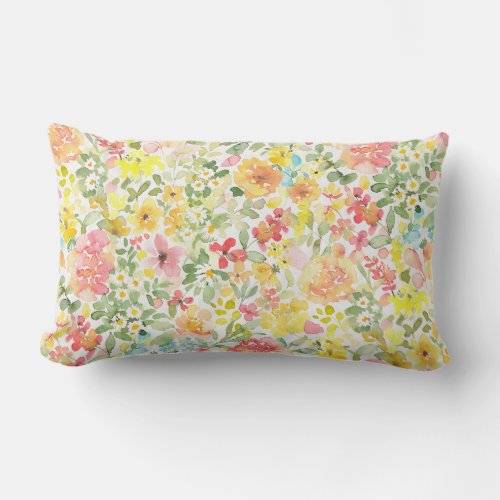 Optimism _ vivid watercolor floral lumbar pillow