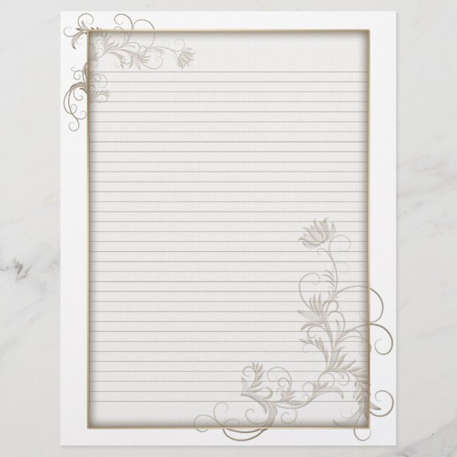 Optional Line Letterhead Brass Floral White Frame (Front)