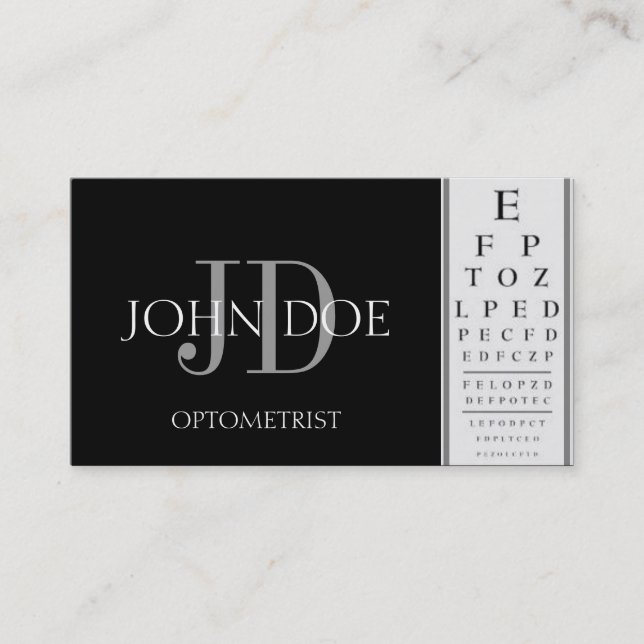 Optometrist Chart Black Business Card (Front)
