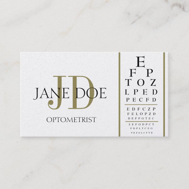 Optometrist Chart Deluxe Gold Business Card (Front)