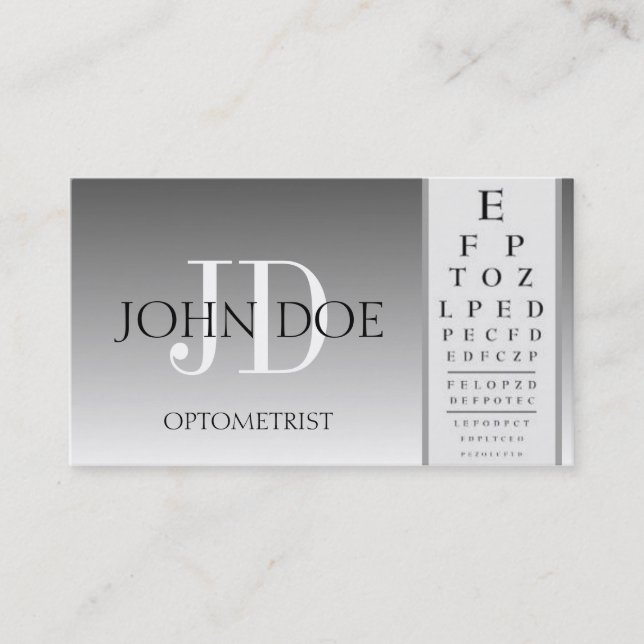 Optometrist Chart Eye Doctor Silver Fade Monogram Business Card (Front)
