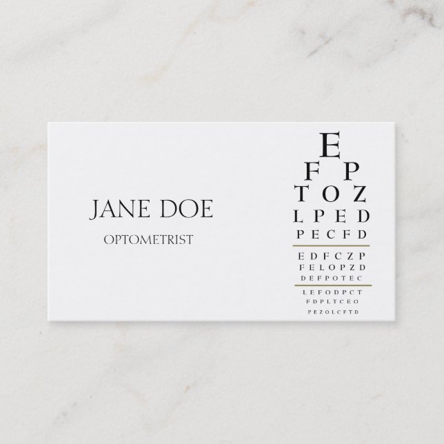 Optometrist Chart White/Gold Stripes Business Card (Front)