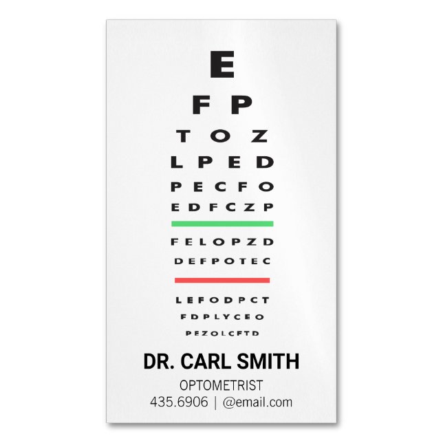 Optometrist | Doctor | Eye Exam Chart Business Card Magnet (Front Vertical)