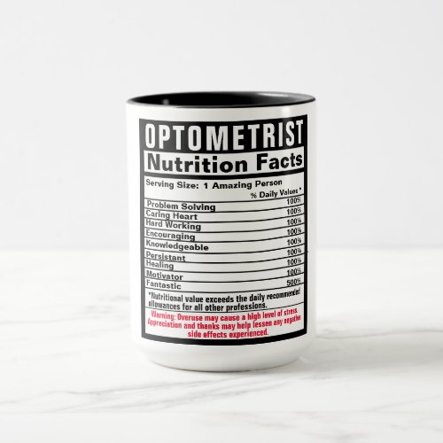 Optometrist Doctor Funny Nutrional Facts  Mug