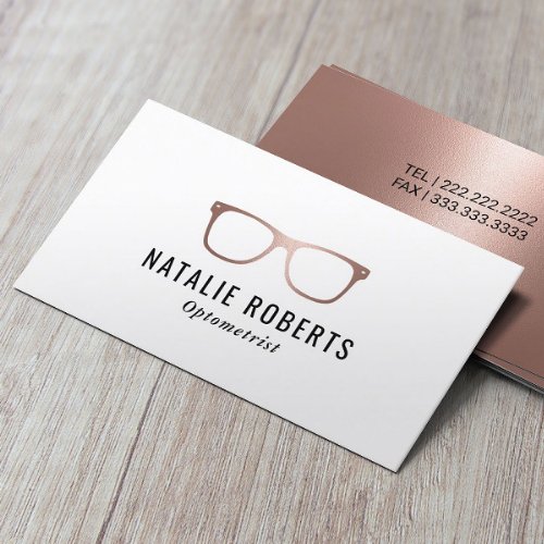 Optometrist Elegant Rose Gold Eye Glasses  Business Card