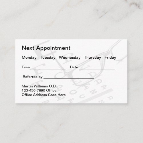 Optometrist Eye Doctor Appointment Business Cards