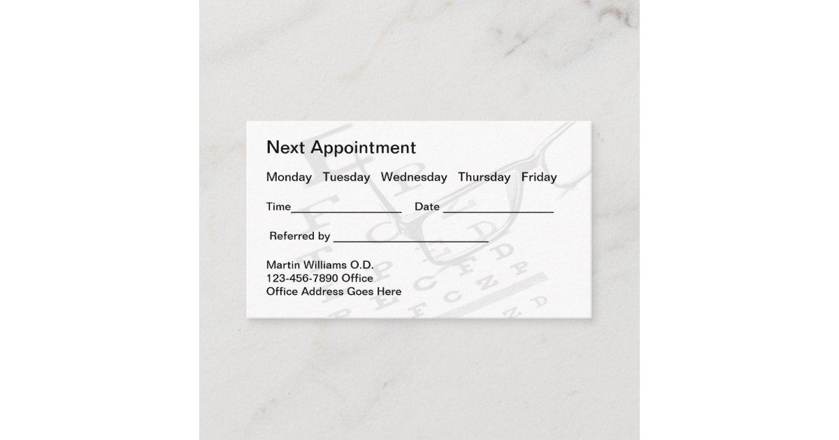 Optometrist Eye Doctor Appointment Business Cards Zazzle