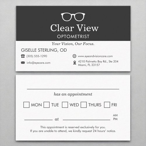 Optometrist Eye Glass Office Appointment Reminder  Business Card