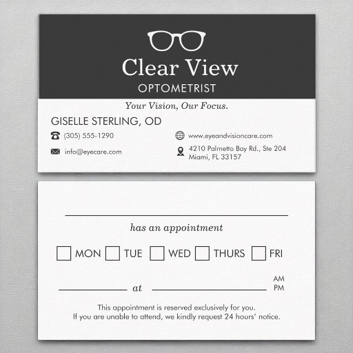 Customizable Optometrist Eye Glass Office Appointment Reminder  Business Card