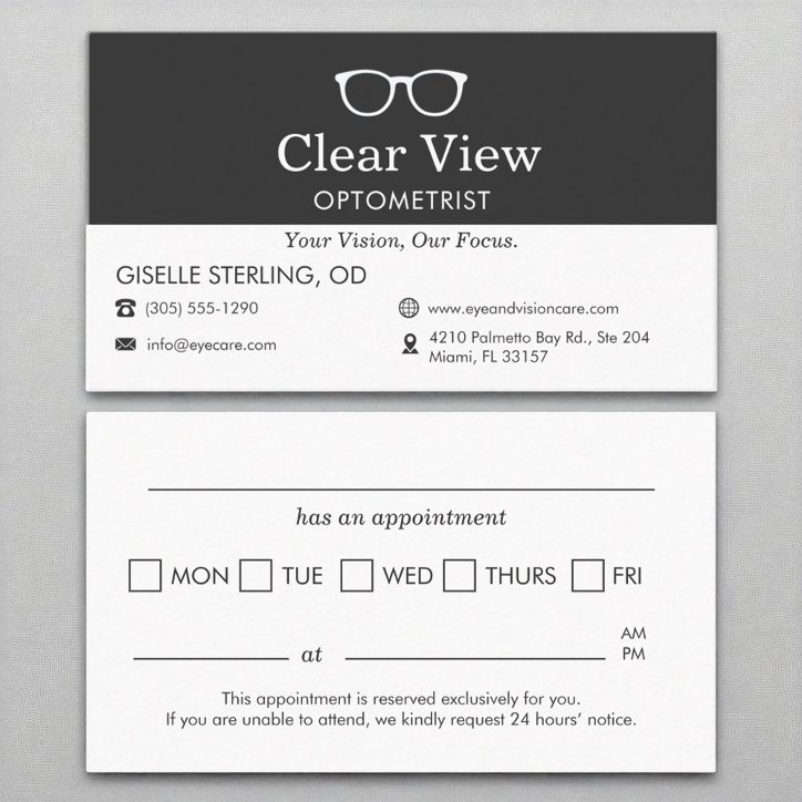 Optometrist Eye Glass Office Appointment Reminder Business Card