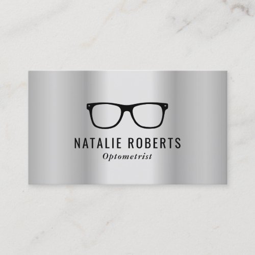Optometrist Eye Glasses Modern Silver Metallic Business Card