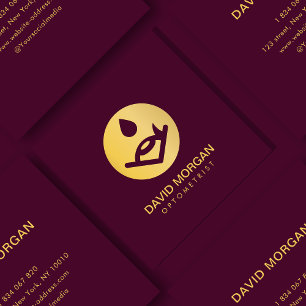 Optometrist Eye Logo Burgundy And Gold Square Business Card