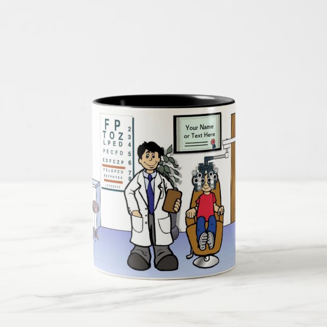 Optometrist - Male Cartoon by PrintedPerfection Two-Tone Coffee Mug (Center)